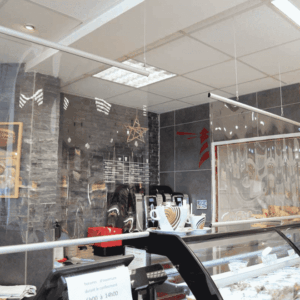 Clear-Guard Hanging Separation Screen 48 x 28H - Complete Hanging Kit with 40 Mil Material - Top and Bottom Aluminum light Duty Hardware